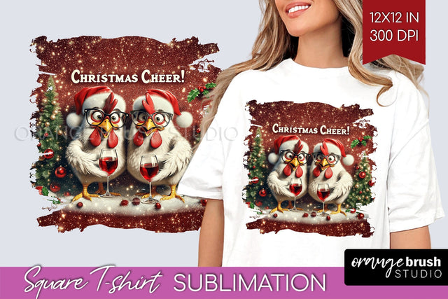 Funny Christmas Chicken Sublimation Square Tshirt Background Sublimation OrangeBrushStudio 