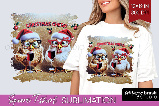 Funny Christmas Chicken Sublimation Square Tshirt Background Sublimation OrangeBrushStudio 