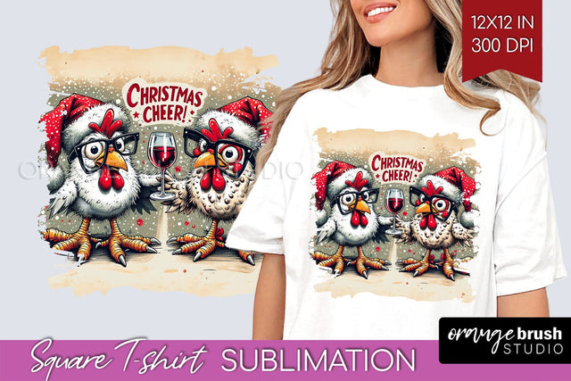 Funny Christmas Chicken Sublimation Square Tshirt Background Sublimation OrangeBrushStudio 