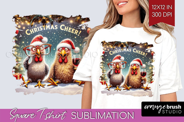 Funny Christmas Chicken Sublimation Square Tshirt Background Sublimation OrangeBrushStudio 
