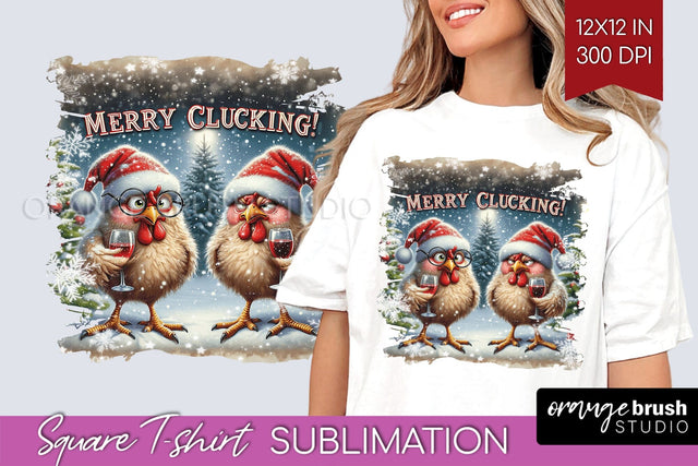 Funny Christmas Chicken Sublimation Square Tshirt Background Sublimation OrangeBrushStudio 