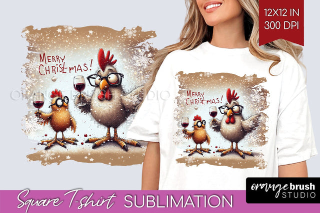 Funny Christmas Chicken Sublimation Square Tshirt Background Sublimation OrangeBrushStudio 