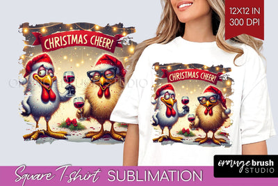 Funny Christmas Chicken Sublimation Square Tshirt Background Sublimation OrangeBrushStudio 