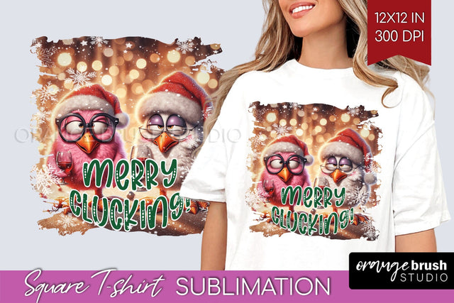 Funny Christmas Chicken Sublimation Square Tshirt Background Sublimation OrangeBrushStudio 