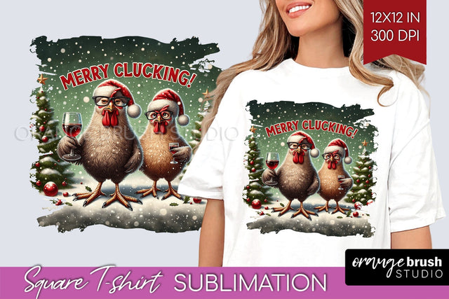 Funny Christmas Chicken Sublimation Square Tshirt Background Sublimation OrangeBrushStudio 