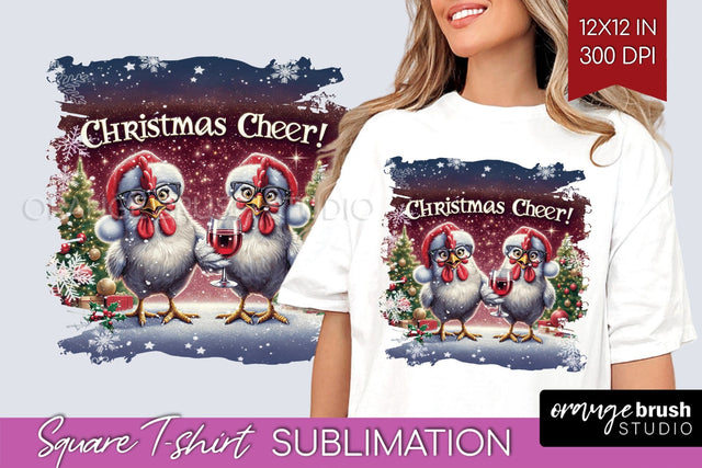 Funny Christmas Chicken Sublimation Square Tshirt Background Sublimation OrangeBrushStudio 
