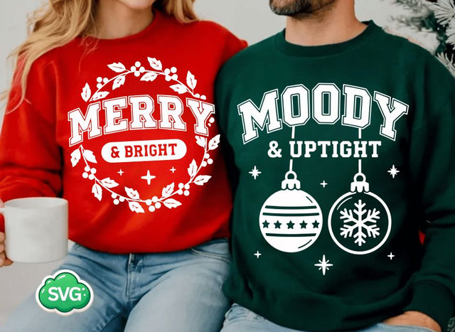 Funny Christmas Couple svg png, Moody & Bright Shirt Designs, Funny Christmas svg, Christmas Couple svg, Merry and Moody svg, Sublimation SVG BB Type Studios 