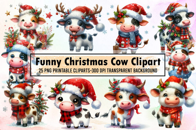 Funny Christmas Cow Sublimation Clipart Sublimation designartist 