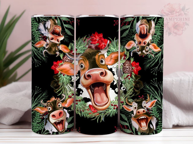 Funny Christmas Cow Tumbler Designs, Funny Cow 20oz Tumbler Wrap PNG, Straight & Tapered Tumbler Wrap, Instant Digital Download Sublimation Li Zamperini 
