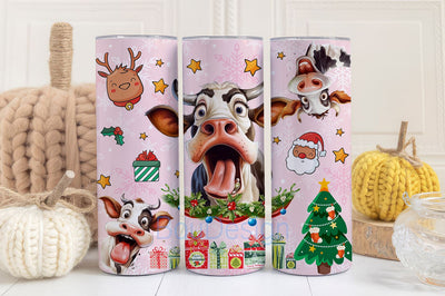 Funny Christmas Cow Tumbler Designs, Seamless 20oz Skinny Tumbler Wrap, Seamless Tumbler Template, Digital Download, Christmas wrap Sublimation BouDesign 