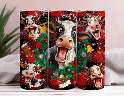 Funny Christmas Cow Tumbler Designs, Seamless 20oz Skinny Tumbler Wrap, Seamless Tumbler Template, Digital Download, Christmas wrap Sublimation PixelChick 