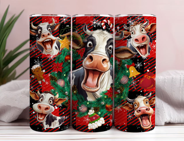 Funny Christmas Cow Tumbler Designs, Seamless 20oz Skinny Tumbler Wrap, Seamless Tumbler Template, Digital Download, Christmas wrap Sublimation PixelChick 
