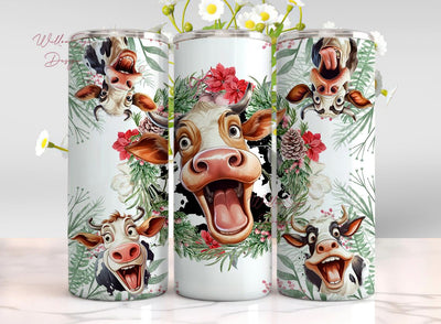 Funny Christmas Cow Tumbler Designs, Seamless 20oz Skinny Tumbler Wrap, Seamless Tumbler Template, Digital Download, Christmas wrap Sublimation WillowSageDesign 