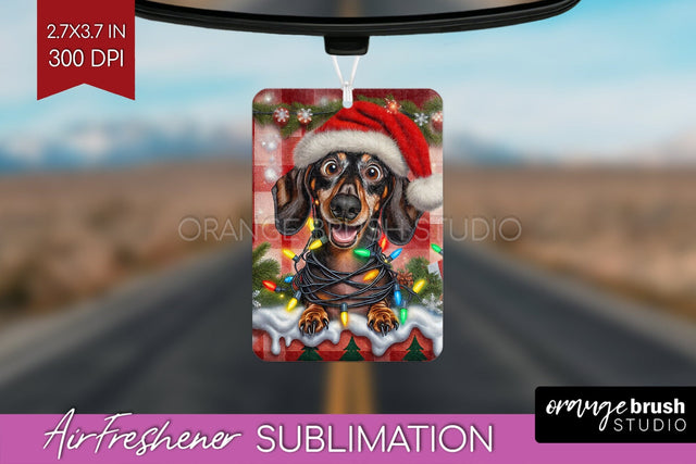 Funny Christmas Dog Air Freshener Sublimation OrangeBrushStudio 