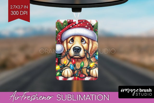 Funny Christmas Dog Air Freshener Sublimation OrangeBrushStudio 