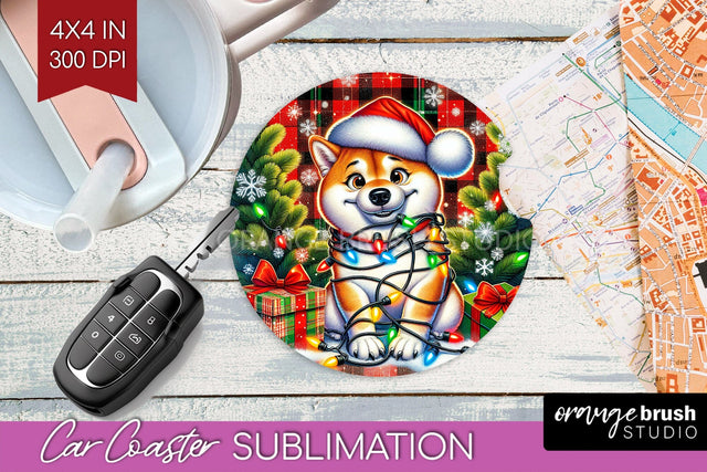 Funny Christmas Dog Car Coaster Sublimation OrangeBrushStudio 