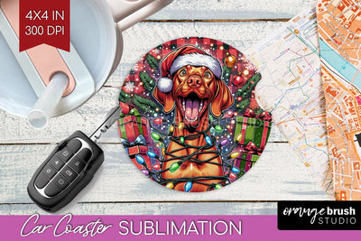 Funny Christmas Dog Car Coaster Sublimation OrangeBrushStudio 