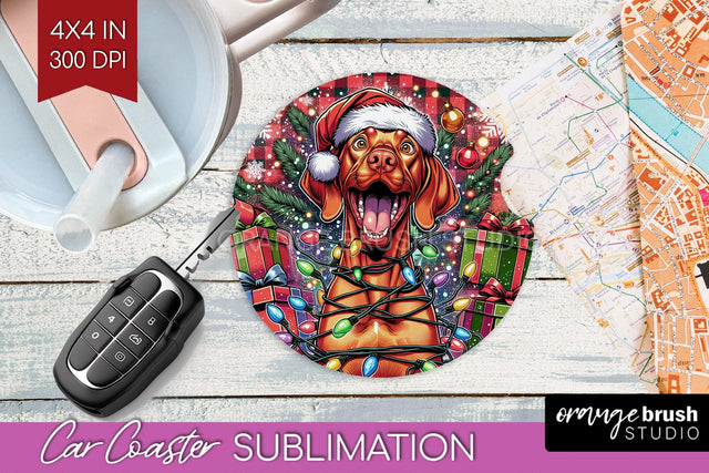 Funny Christmas Dog Car Coaster Sublimation OrangeBrushStudio 