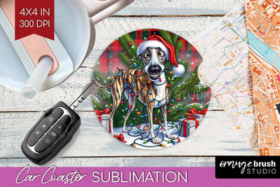 Funny Christmas Dog Car Coaster Sublimation OrangeBrushStudio 