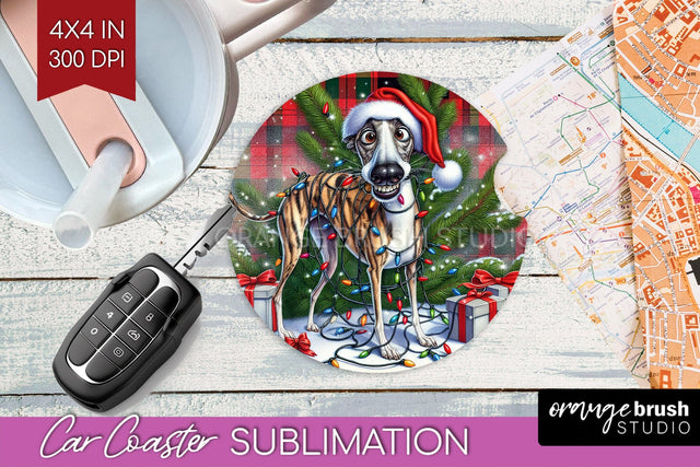 Funny Christmas Dog Car Coaster Sublimation OrangeBrushStudio 
