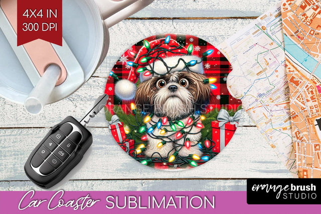 Funny Christmas Dog Car Coaster Sublimation OrangeBrushStudio 