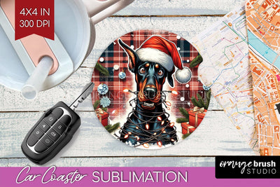 Funny Christmas Dog Car Coaster Sublimation OrangeBrushStudio 