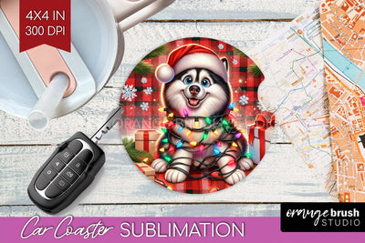 Funny Christmas Dog Car Coaster Sublimation OrangeBrushStudio 