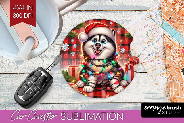 Funny Christmas Dog Car Coaster Sublimation OrangeBrushStudio 