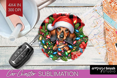 Funny Christmas Dog Car Coaster Sublimation OrangeBrushStudio 
