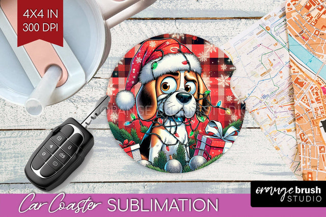 Funny Christmas Dog Car Coaster Sublimation OrangeBrushStudio 