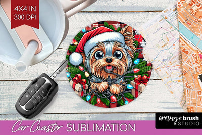 Funny Christmas Dog Car Coaster Sublimation OrangeBrushStudio 