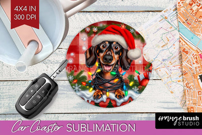 Funny Christmas Dog Car Coaster Sublimation OrangeBrushStudio 