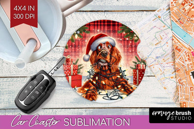 Funny Christmas Dog Car Coaster Sublimation OrangeBrushStudio 