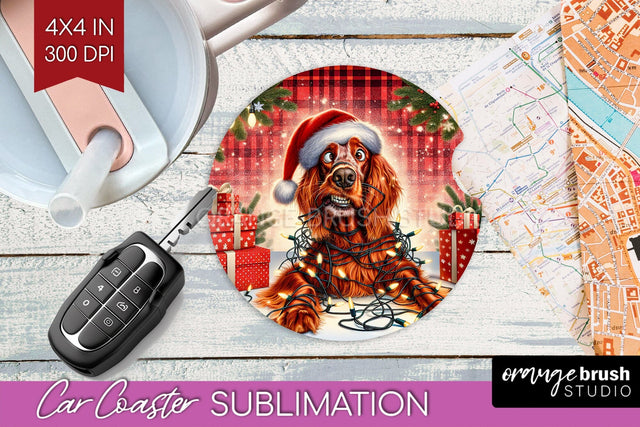 Funny Christmas Dog Car Coaster Sublimation OrangeBrushStudio 