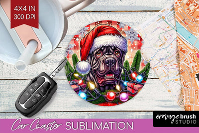 Funny Christmas Dog Car Coaster Sublimation OrangeBrushStudio 