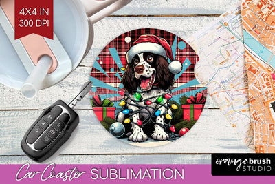 Funny Christmas Dog Car Coaster Sublimation OrangeBrushStudio 