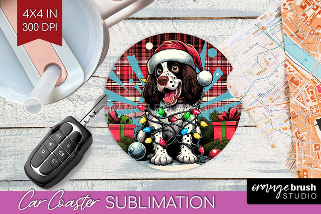 Funny Christmas Dog Car Coaster Sublimation OrangeBrushStudio 