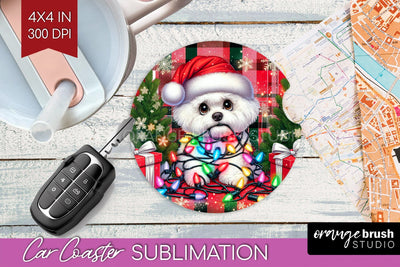 Funny Christmas Dog Car Coaster Sublimation OrangeBrushStudio 