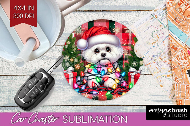 Funny Christmas Dog Car Coaster Sublimation OrangeBrushStudio 