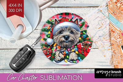 Funny Christmas Dog Car Coaster Sublimation OrangeBrushStudio 