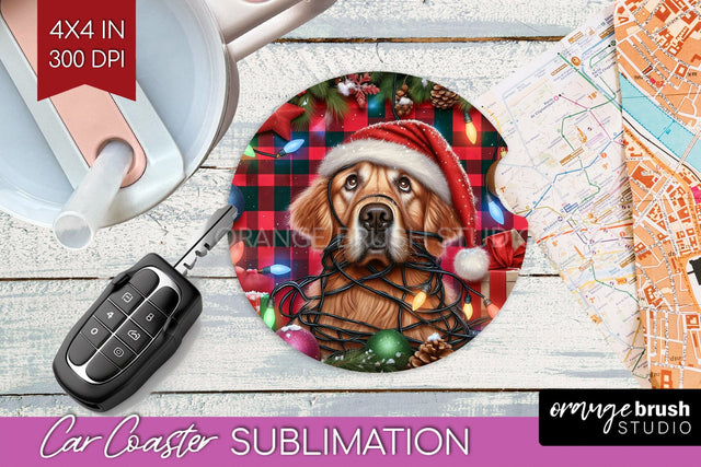 Funny Christmas Dog Car Coaster Sublimation OrangeBrushStudio 