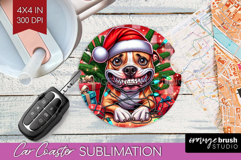 Funny Christmas Dog Car Coaster Sublimation OrangeBrushStudio 