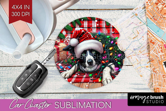 Funny Christmas Dog Car Coaster Sublimation OrangeBrushStudio 