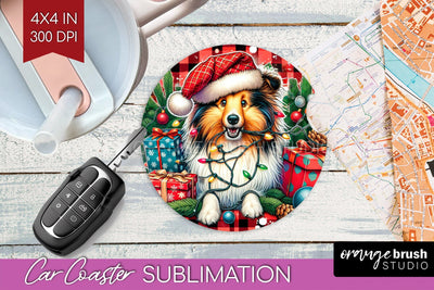 Funny Christmas Dog Car Coaster Sublimation OrangeBrushStudio 