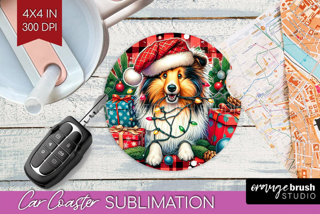 Funny Christmas Dog Car Coaster Sublimation OrangeBrushStudio 