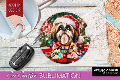 Funny Christmas Dog Car Coaster Sublimation OrangeBrushStudio 
