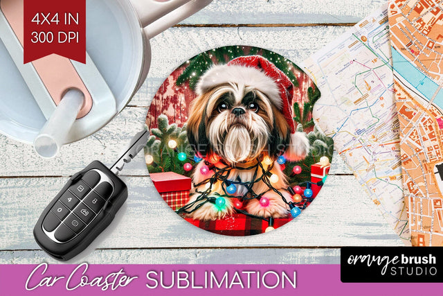 Funny Christmas Dog Car Coaster Sublimation OrangeBrushStudio 