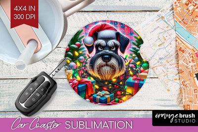 Funny Christmas Dog Car Coaster Sublimation OrangeBrushStudio 