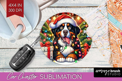 Funny Christmas Dog Car Coaster Sublimation OrangeBrushStudio 
