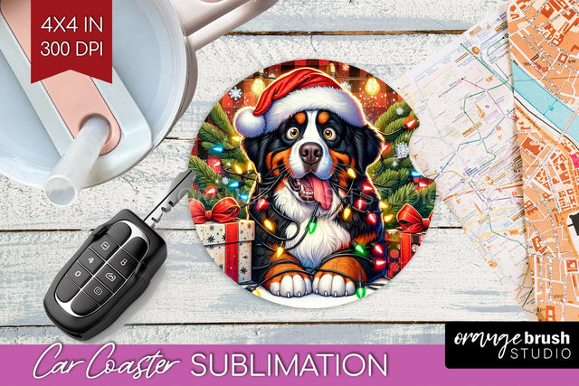 Funny Christmas Dog Car Coaster Sublimation OrangeBrushStudio 